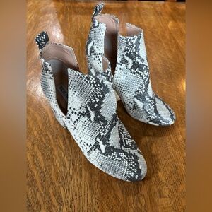 Steve Madden Black and White Rook Heeled Boots with Snakeskin Print